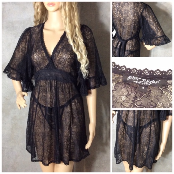 🎀BLACK SHEER LACE BELL SLEEVE MINI DRESS BOHO LUV - Picture 7 of 8